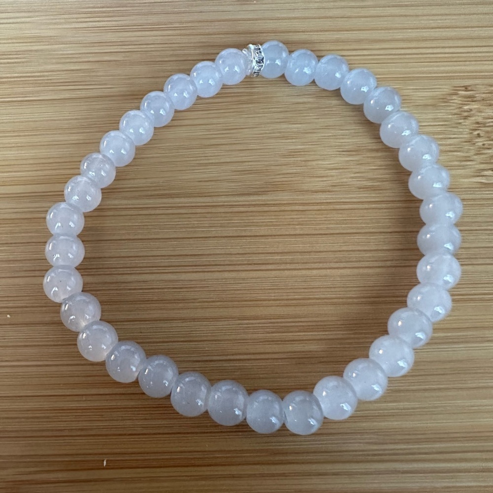 Handmade Pale Grey Stretch Bead Bracelet with Silvertone Accent …